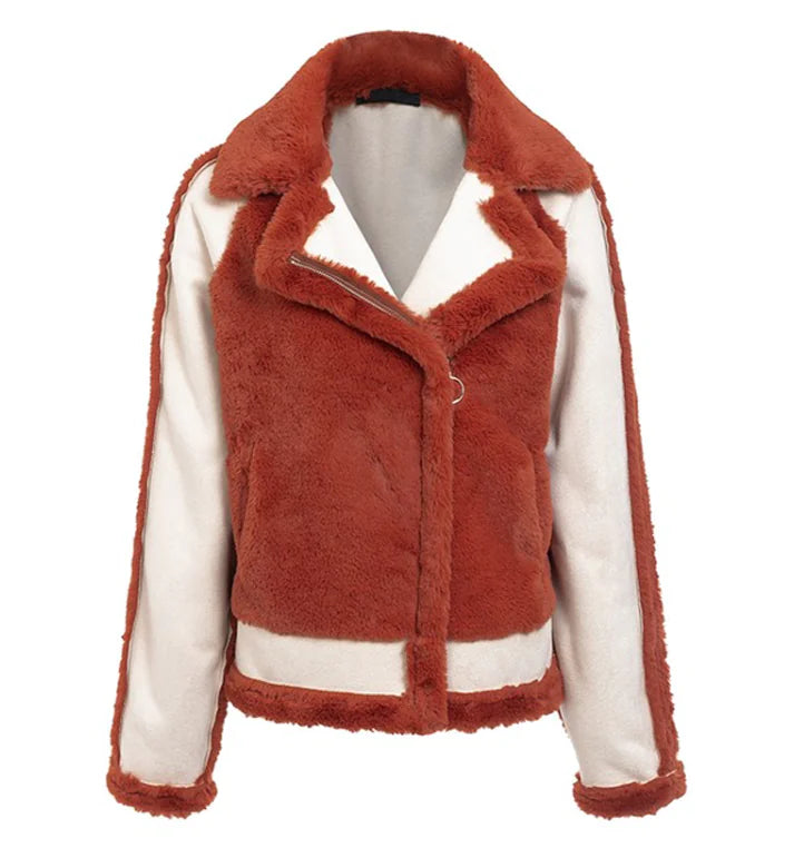 Color Block Faux Fur Coat