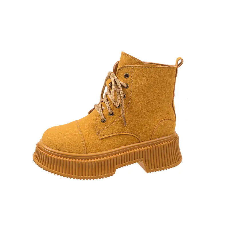 Damen Retro Britischer Stil Schnürstiefel