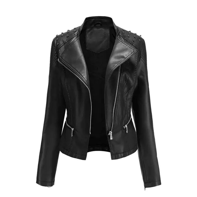 New Women's Slim Fit Leather Jacket for Spring/Fall