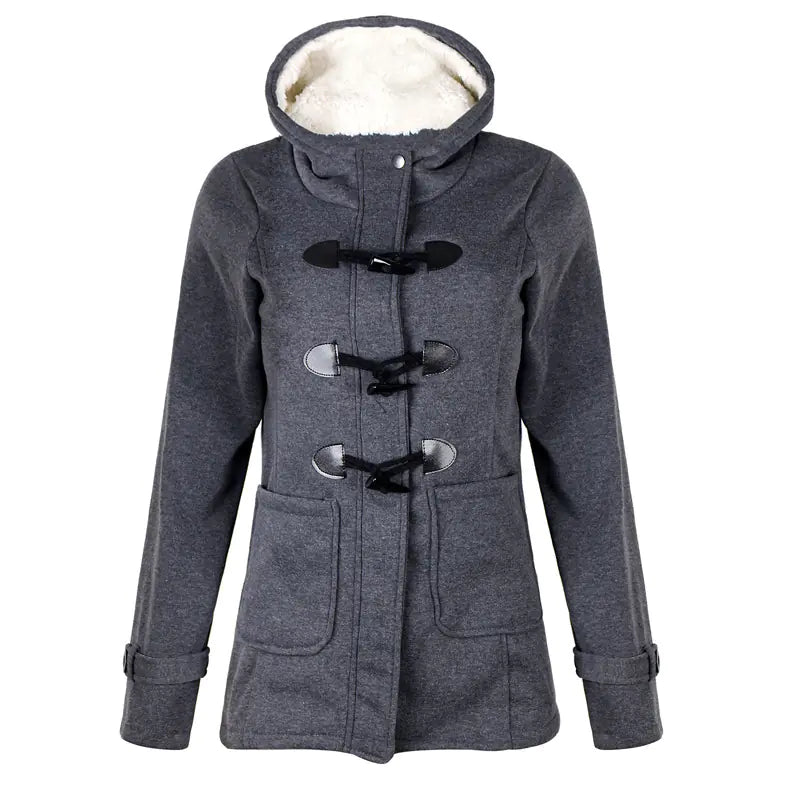 Warm Hooded Wool Double Button Coat for Women