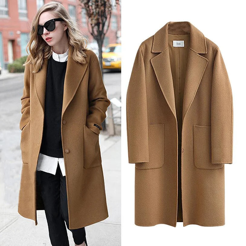 Hooded Mid-length Woolen Coat in Loose Fit