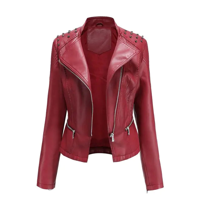 New Women's Slim Fit Leather Jacket for Spring/Fall