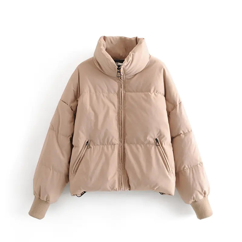 Solid Color Zipper Design Cotton Coat for Women