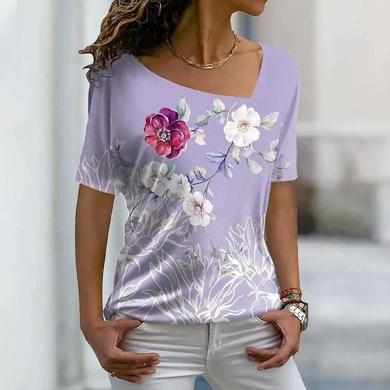 2023 Women's Casual 3D Floral Print Short Sleeve T-Shirt