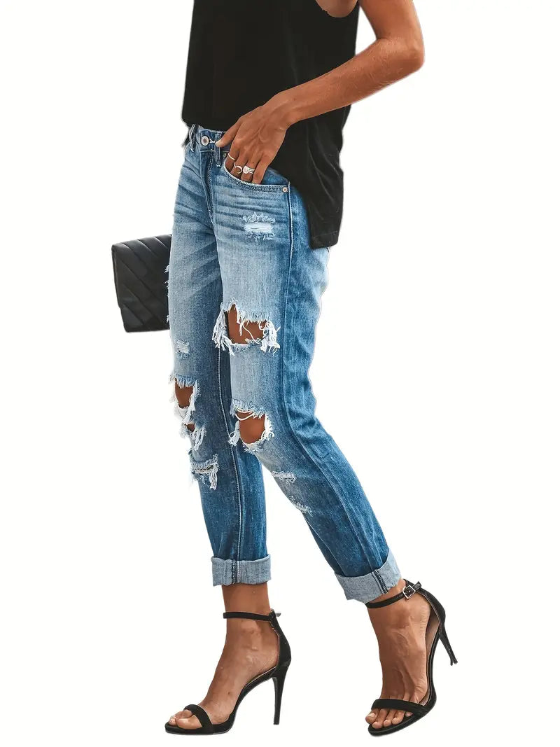 Women's Distressed Denim Cropped & Straight Leg Jeans