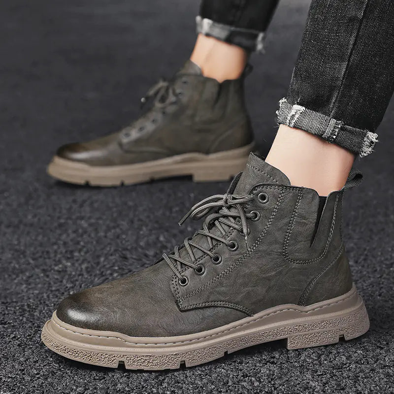 Men's High-Top Leather Martin Boots in British Style