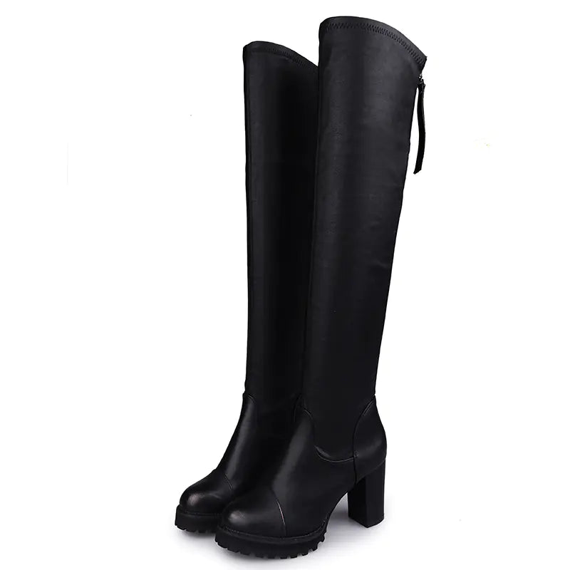 Over-the-Knee High Heeled Stretch Boots for Slim Legs