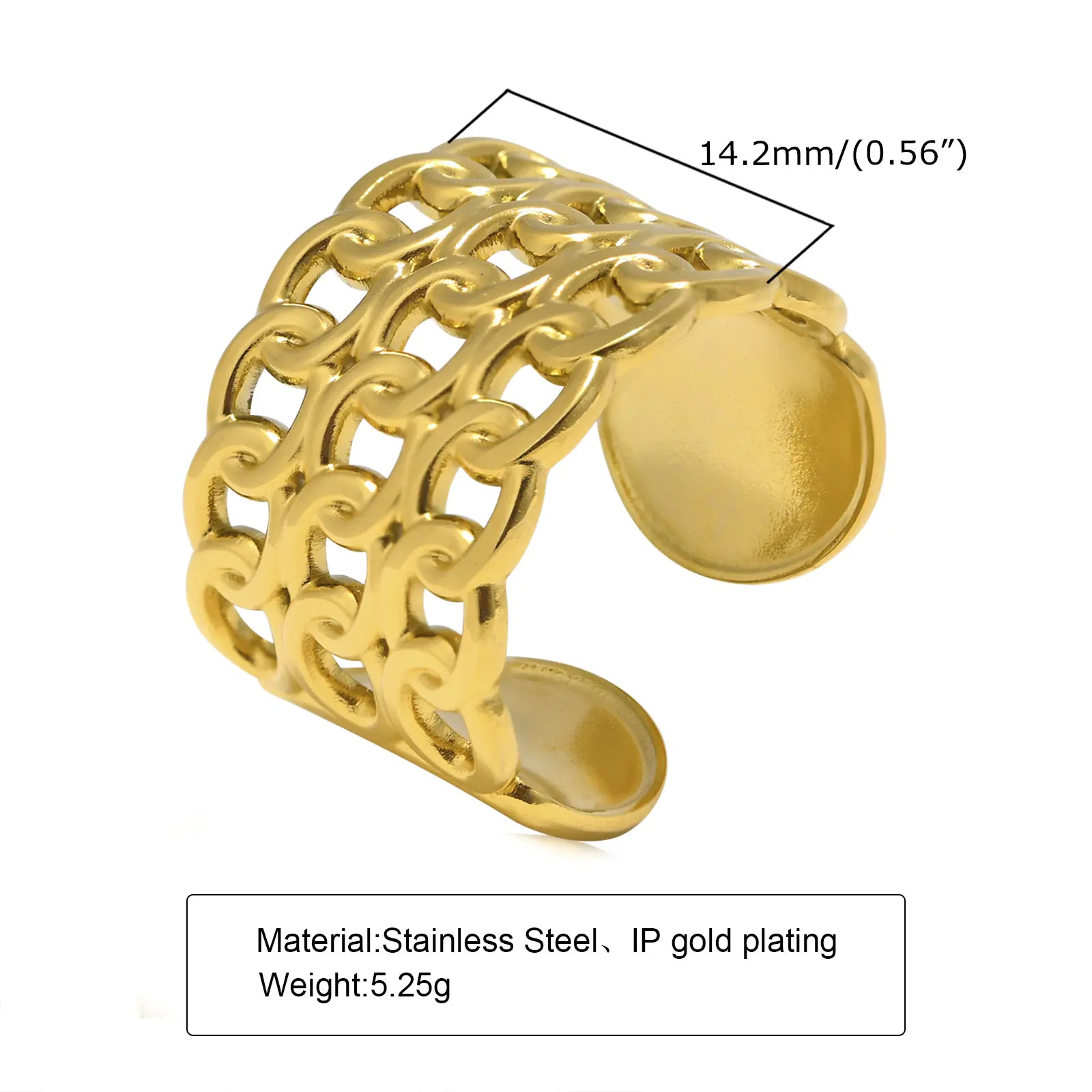 Trendy 18K Gold-Plated Stainless Steel Chain Ring