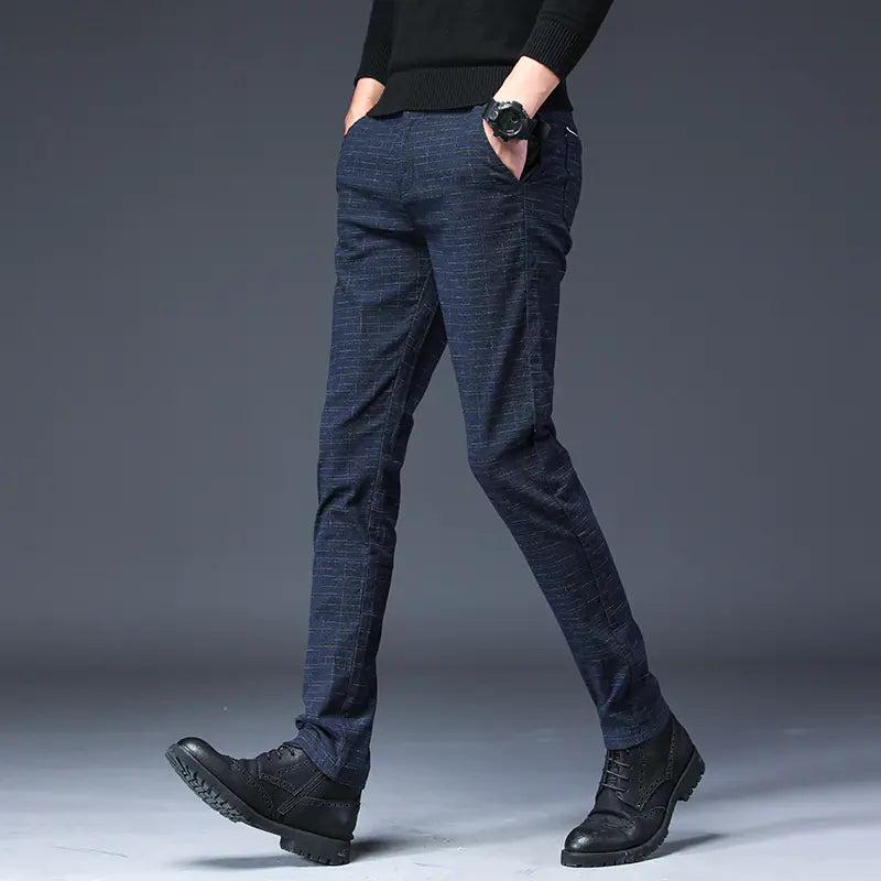 Men's Casual Black Plaid Waffle Autumn Pants