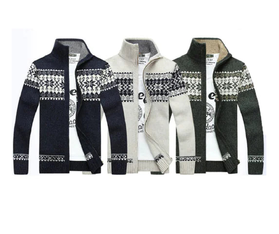 Men's Jacquard Slim Stand Collar Casual Sweater Coat