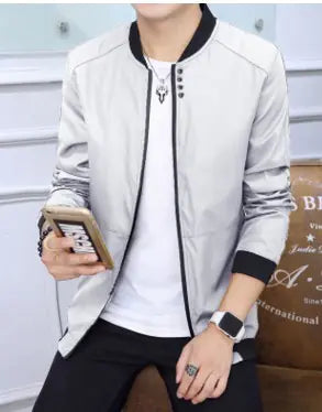 Men's Slim Fit Baseball Collar Jacket in Solid Color