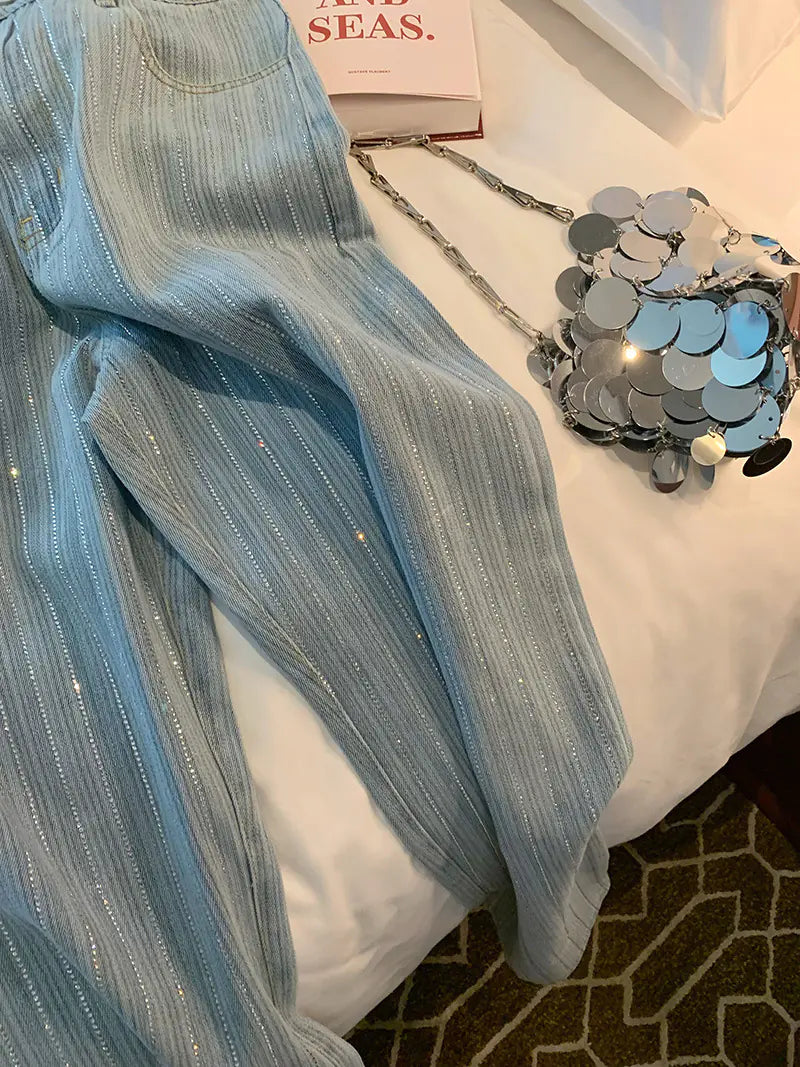 Light Blue Straight Leg Denim Pants for Women 2023