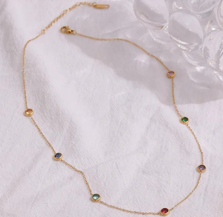 Women's Thin Chain 18K Gold Colorful Necklace