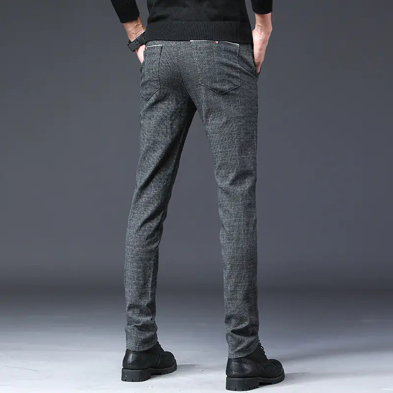 Men's Casual Black Plaid Waffle Autumn Pants