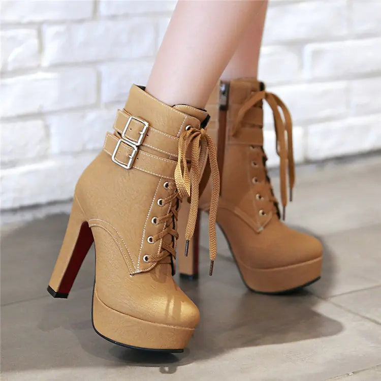 2019 Women's High Heel Martin Boots with Lace-Up Design