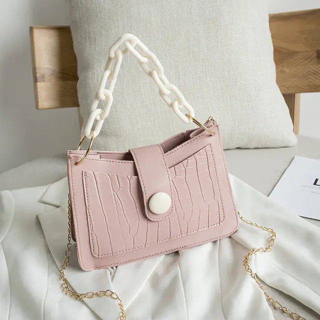 Crocodile Pattern Heavy Chain Mini Shoulder Handbag