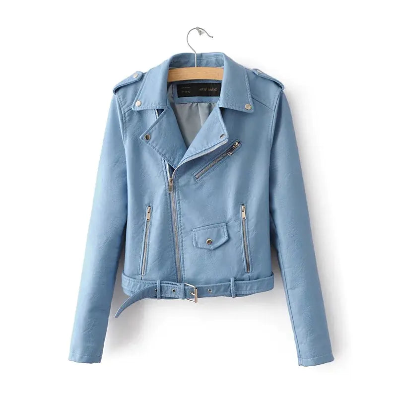 Women's Slim Fit Leather Jacket with Zipper