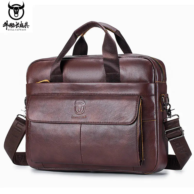 Men's Genuine Leather Business Briefcase - Cowhide Laptop Bag