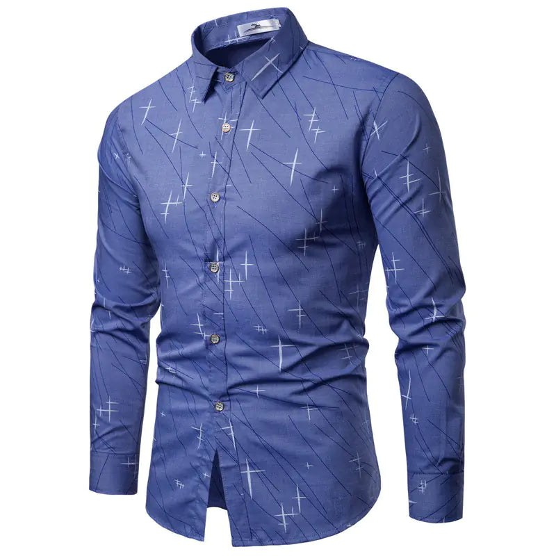 Men's Slim Fit Long Sleeve Shirt with Irregular Pattern