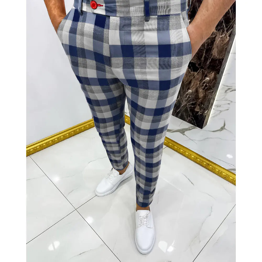 Men's Casual Plaid Pants Trousers