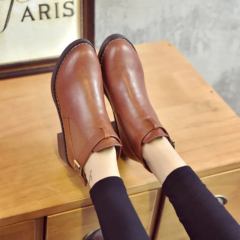 Women's Fashion Mid-Heel Martin Boots with Round Toe