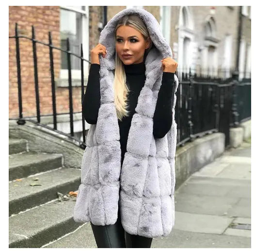 Hooded Faux Fur Vest Jacket