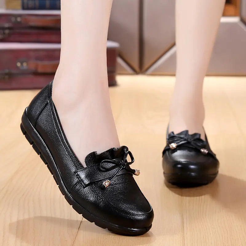 Frühling Herbst Damen Leder Wedge Casual Flats