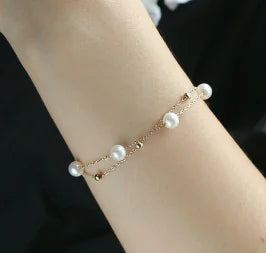 14K Gold-Plated Adjustable Double Layer Pearl Bracelet