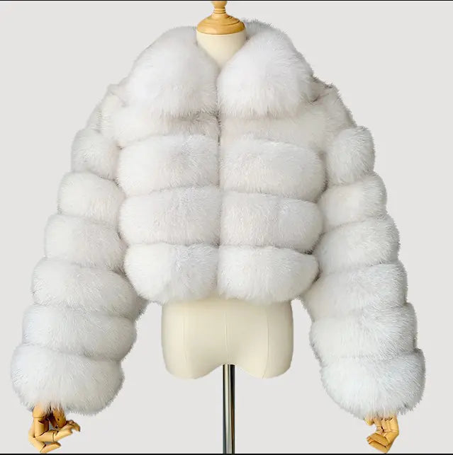 Faux Fur Women's Short Jacket with Lapel and Long Sleeves