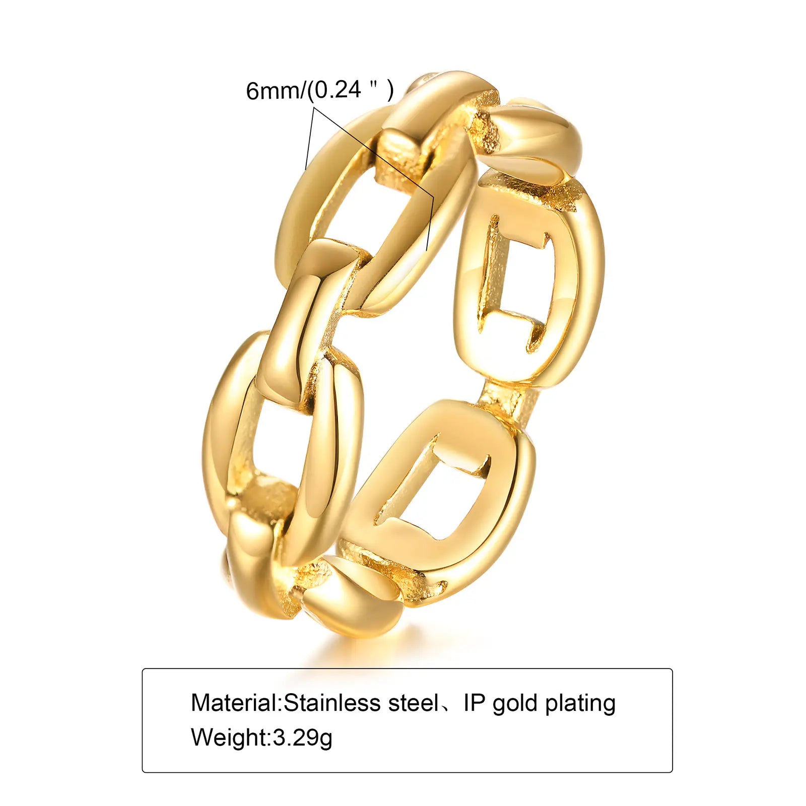 Trendy 18K Gold-Plated Stainless Steel Chain Ring