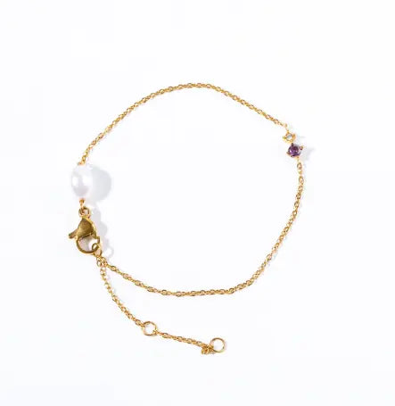 14K Gold-Plated Minimalist Pearl & Emerald Bracelet