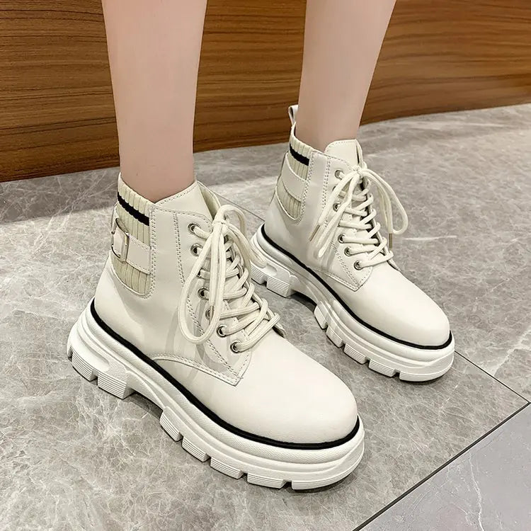 British Style Lace Up Ankle Boots with Round Toe