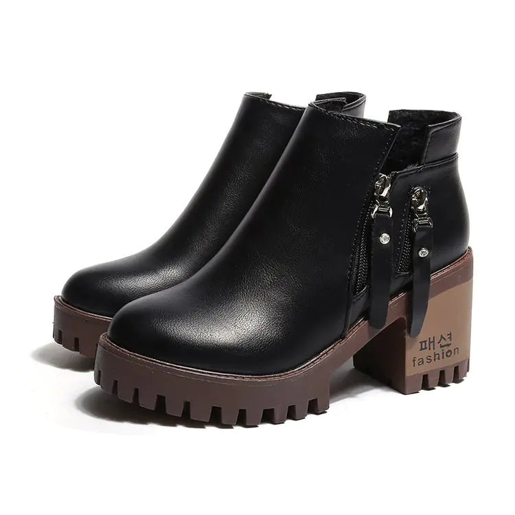 Fall Winter Women's Chunky Heel Ankle Boots