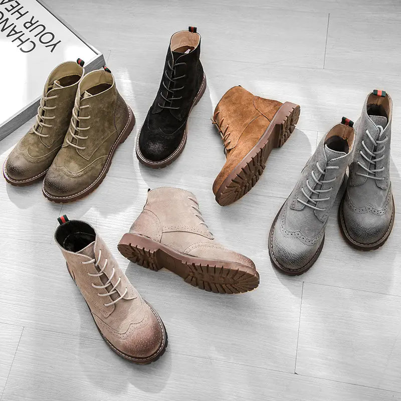 Women's Retro Suede Martin Boots with Thick Sole