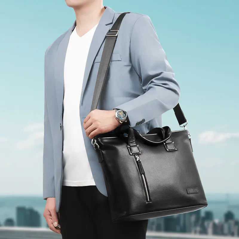 Genuine Leather Men's Briefcase for 14-inch Laptop