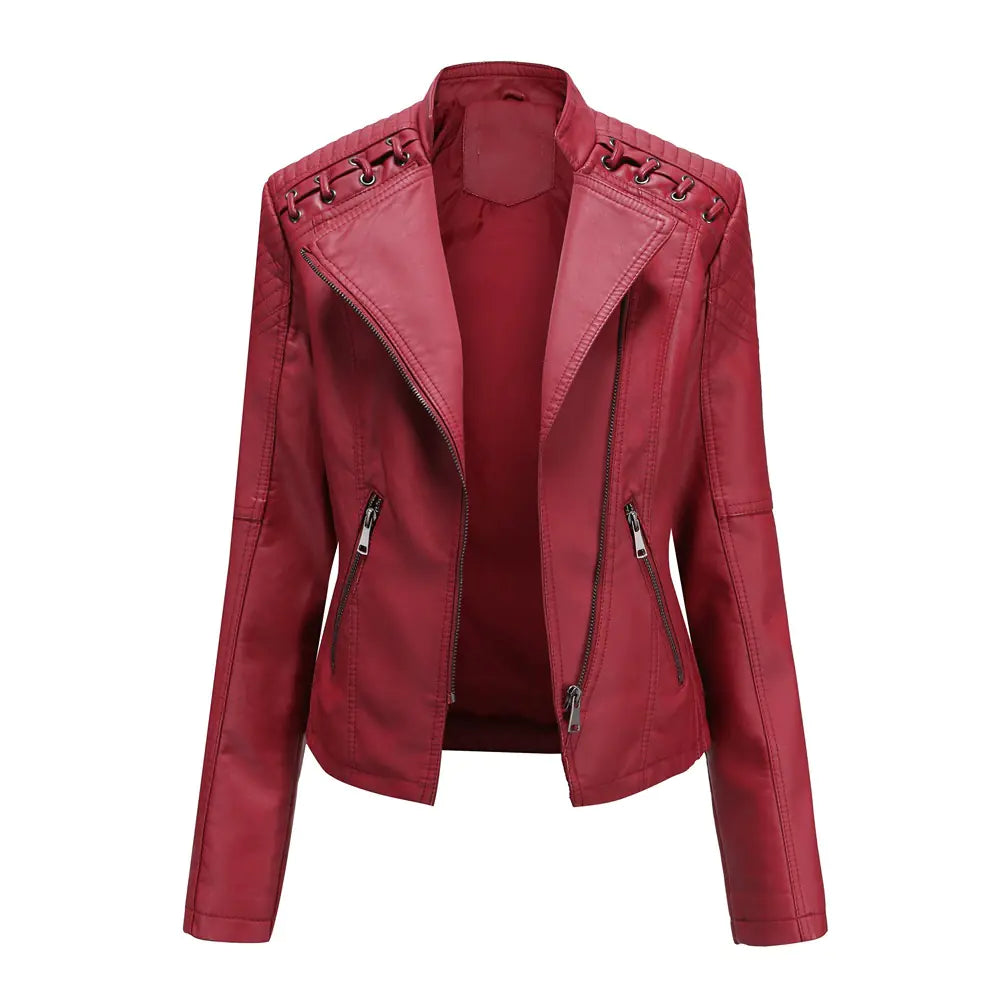 2020 Women's Slim Fit Leather Jacket for Spring/Fall