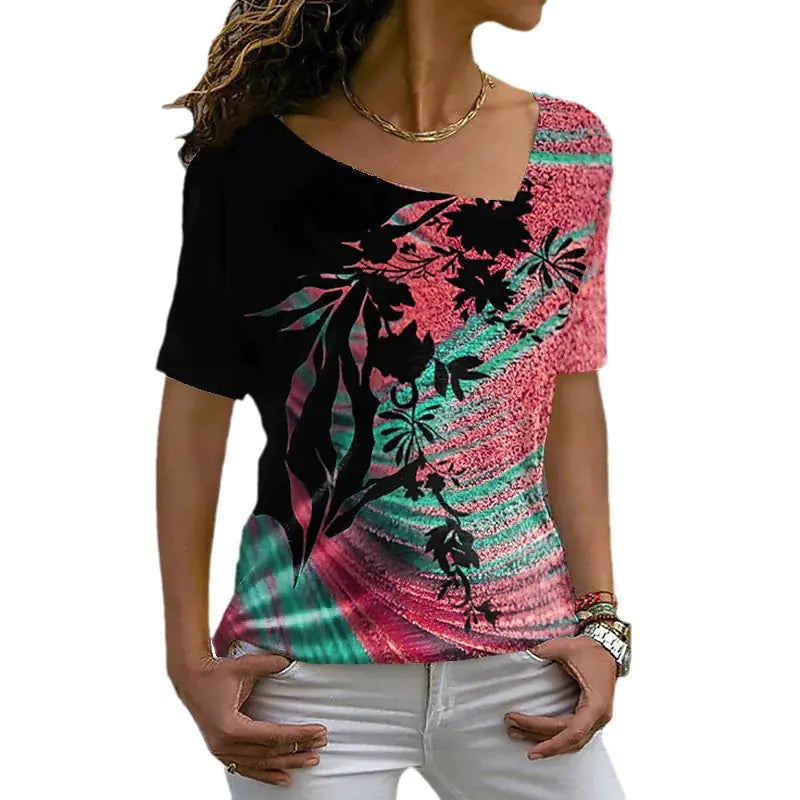2023 Women's Casual 3D Floral Print Short Sleeve T-Shirt