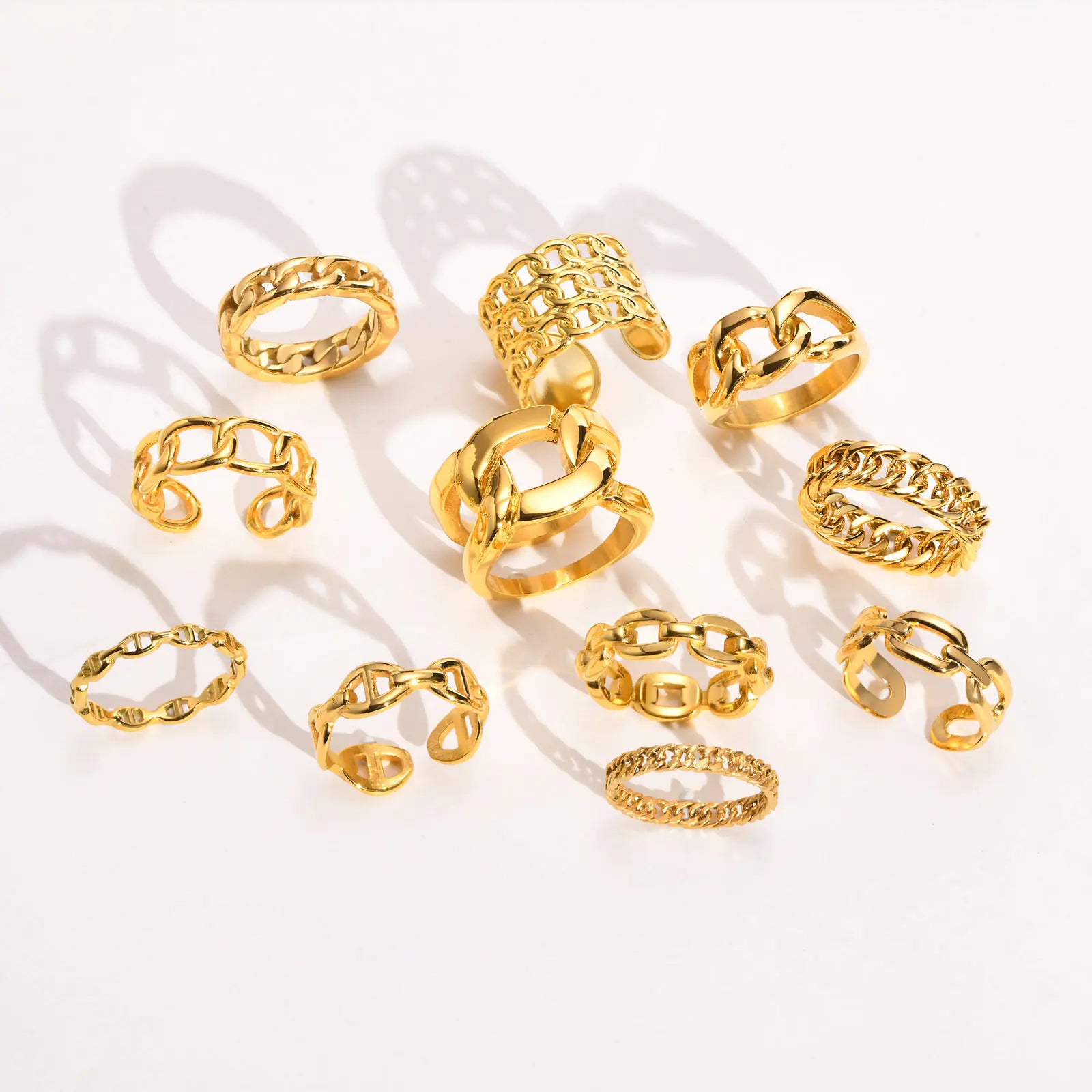 Trendy 18K Gold-Plated Stainless Steel Chain Ring