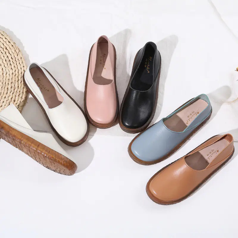 Genuine Leather Round Toe Flat Casual Shoes