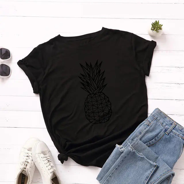 Women's Pineapple Print Cotton Short Sleeve T-Shirt