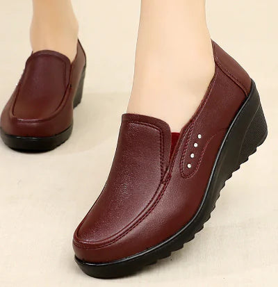 Women's Soft Leather Mid Heel Wedge Pumps and Loafers