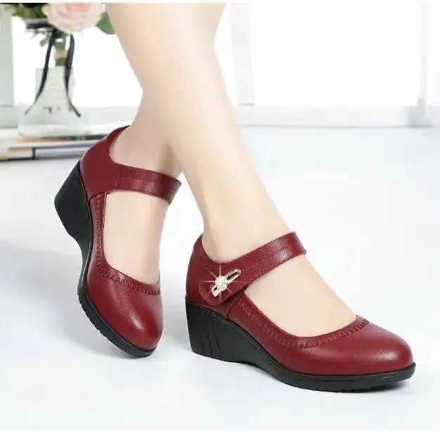 Neue Keilpumps aus Leder für Damen für Frühling Herbst