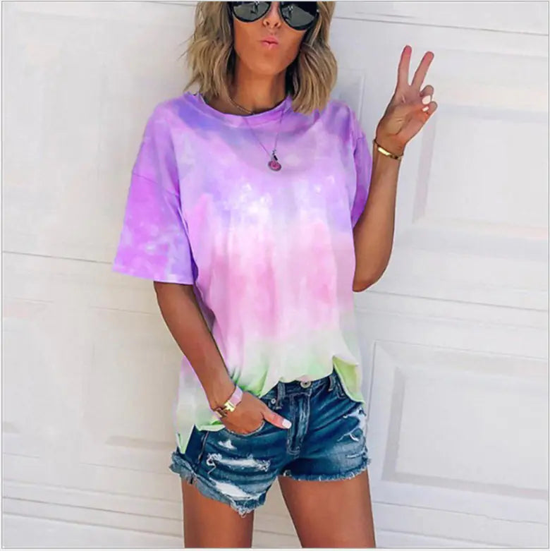 Tie-Dye Gradient Print Loose Women's T-Shirt