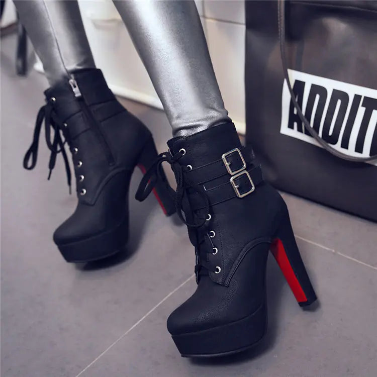 2019 Women's High Heel Martin Boots with Lace-Up Design