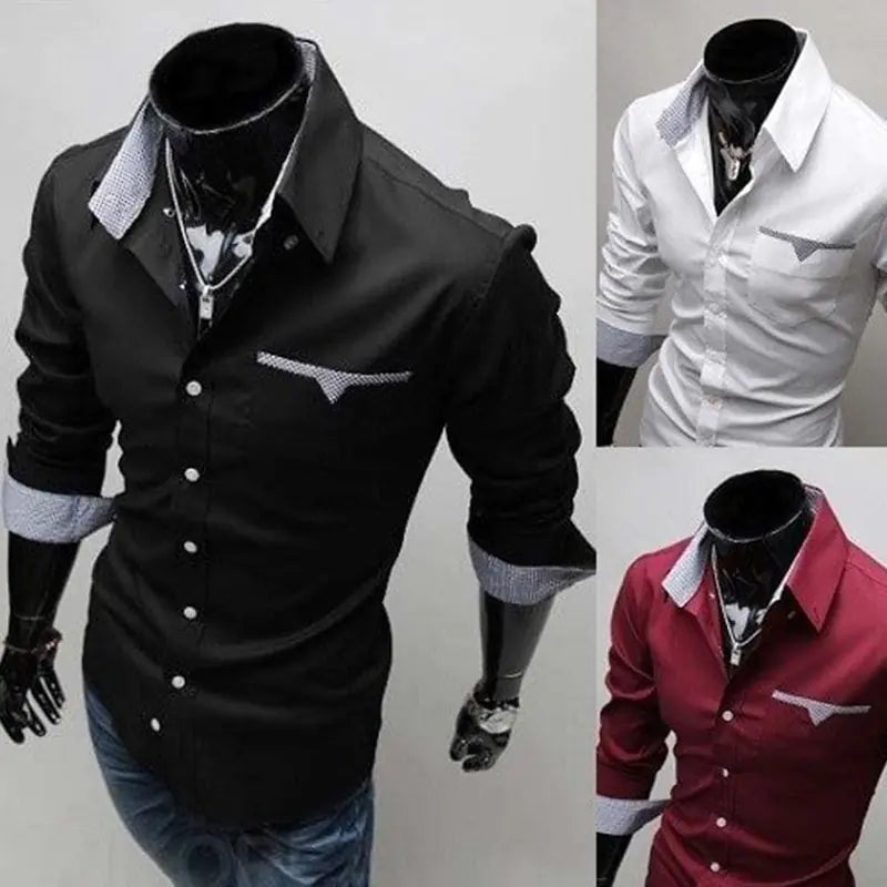 Men's Slim Fit Long Sleeve Shirt with Check Pattern