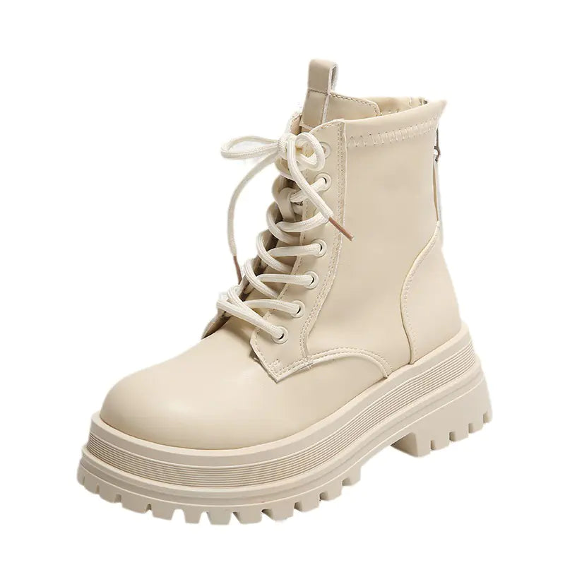 British Style Women's Thick-Soled Leather Boots