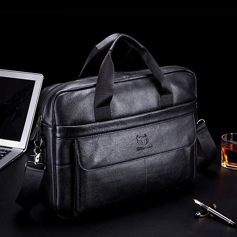 Men's Genuine Leather Business Briefcase - Cowhide Laptop Bag