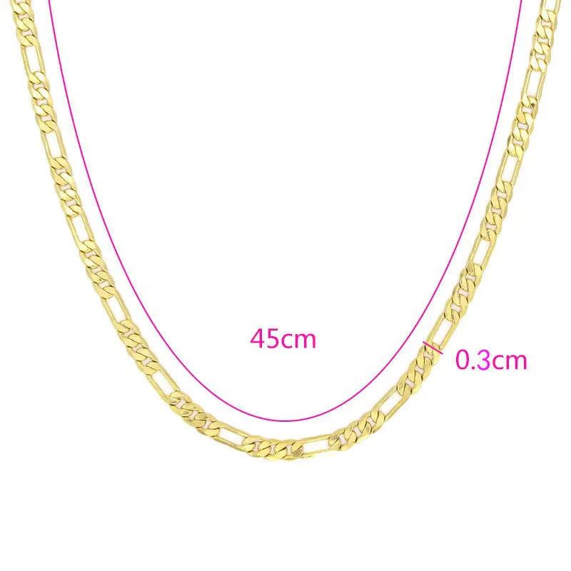 45cm Men's 18K Gold Plated Figaro Chain Necklace