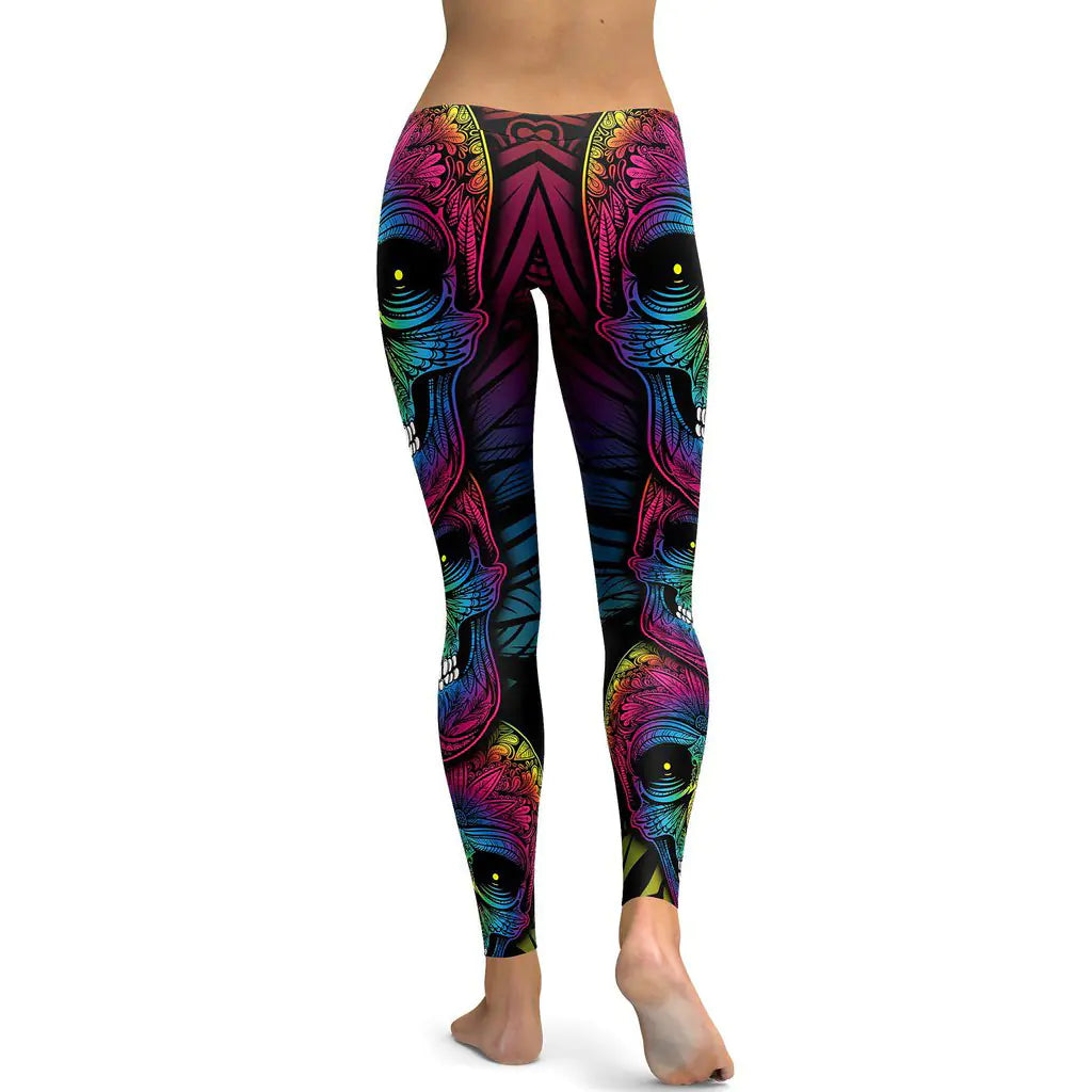 Colorful Skull Print Leggings for Women (Yoga Pants)