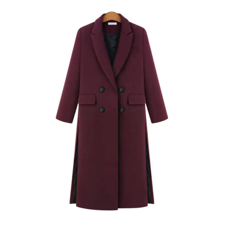 Double-Breasted Woolen Coat for Women Plus Size